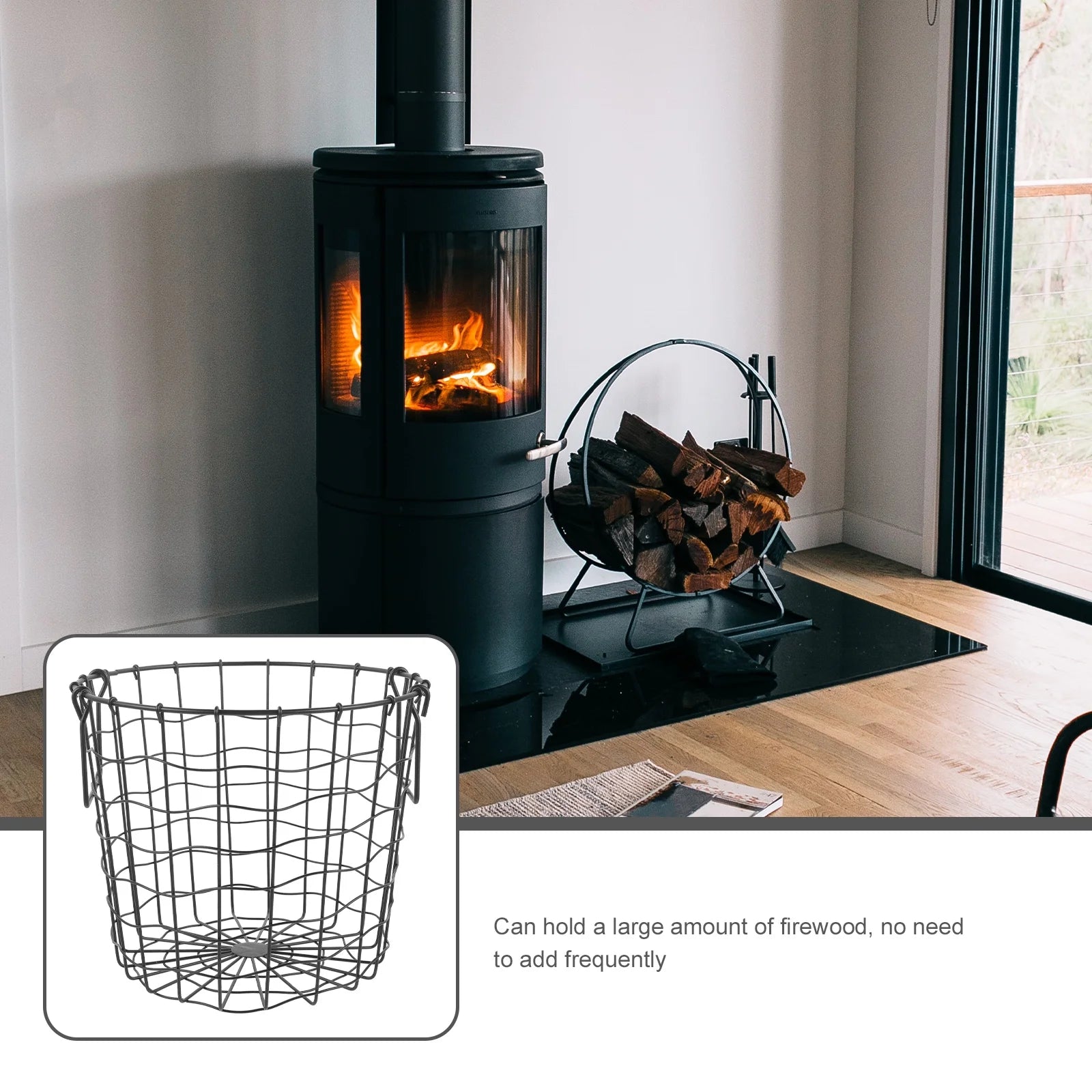 Round Iron Firewood Storage Basket (black) A812726