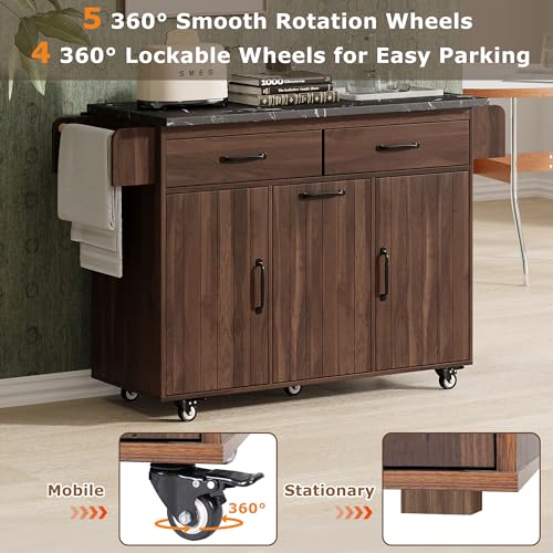 Walnut Brown Rolling Kitchen Island with Drop Leaf H208823