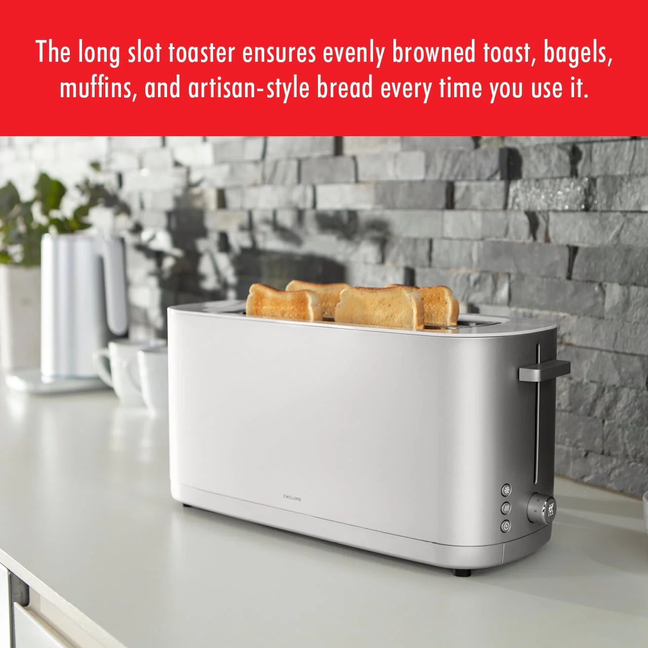Silver 4-Slice Long Slot Toaster P165474