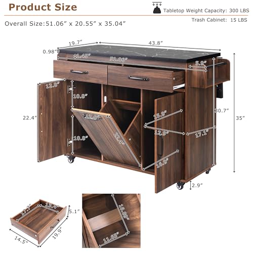 Walnut Brown Rolling Kitchen Island with Drop Leaf H208823