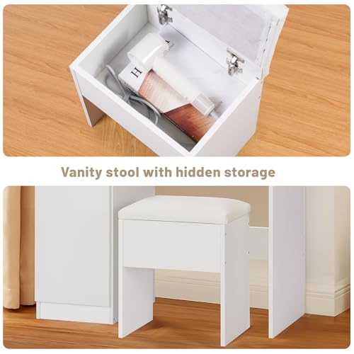 White Vanity Desk with Mirror and LED Lights F6503