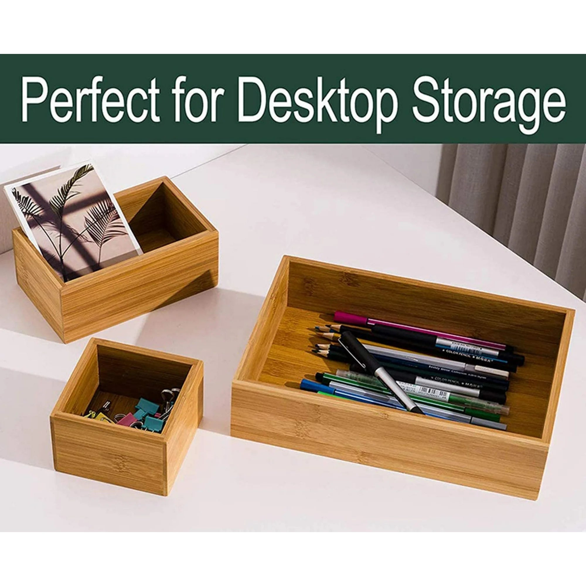 Set of 5 Bamboo Drawer Organizer Boxes X2502
