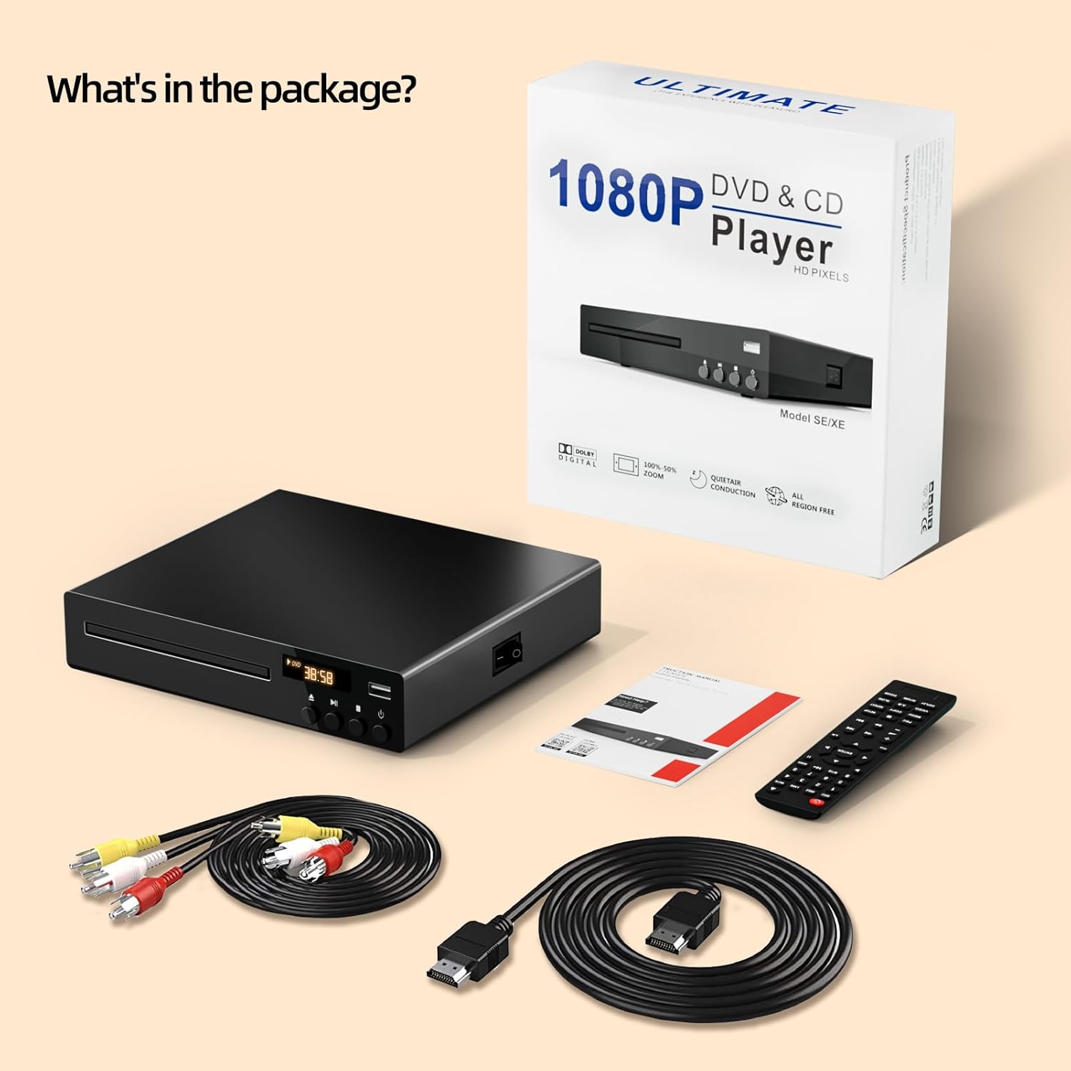 Compact DVD Player with USB Input and HDMI/RCA Output V960