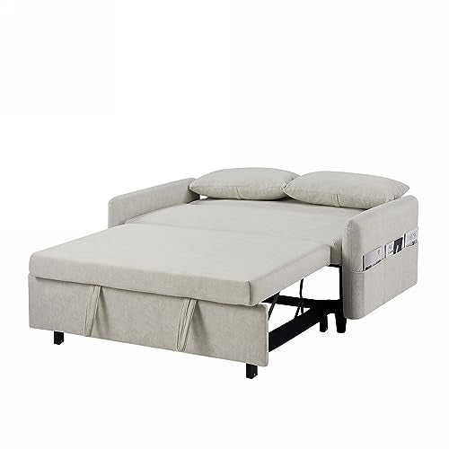Gray 3 in 1 Convertible Sleeper Sofa Futon Couch Pullout Bed with Storage Pockets Y651277