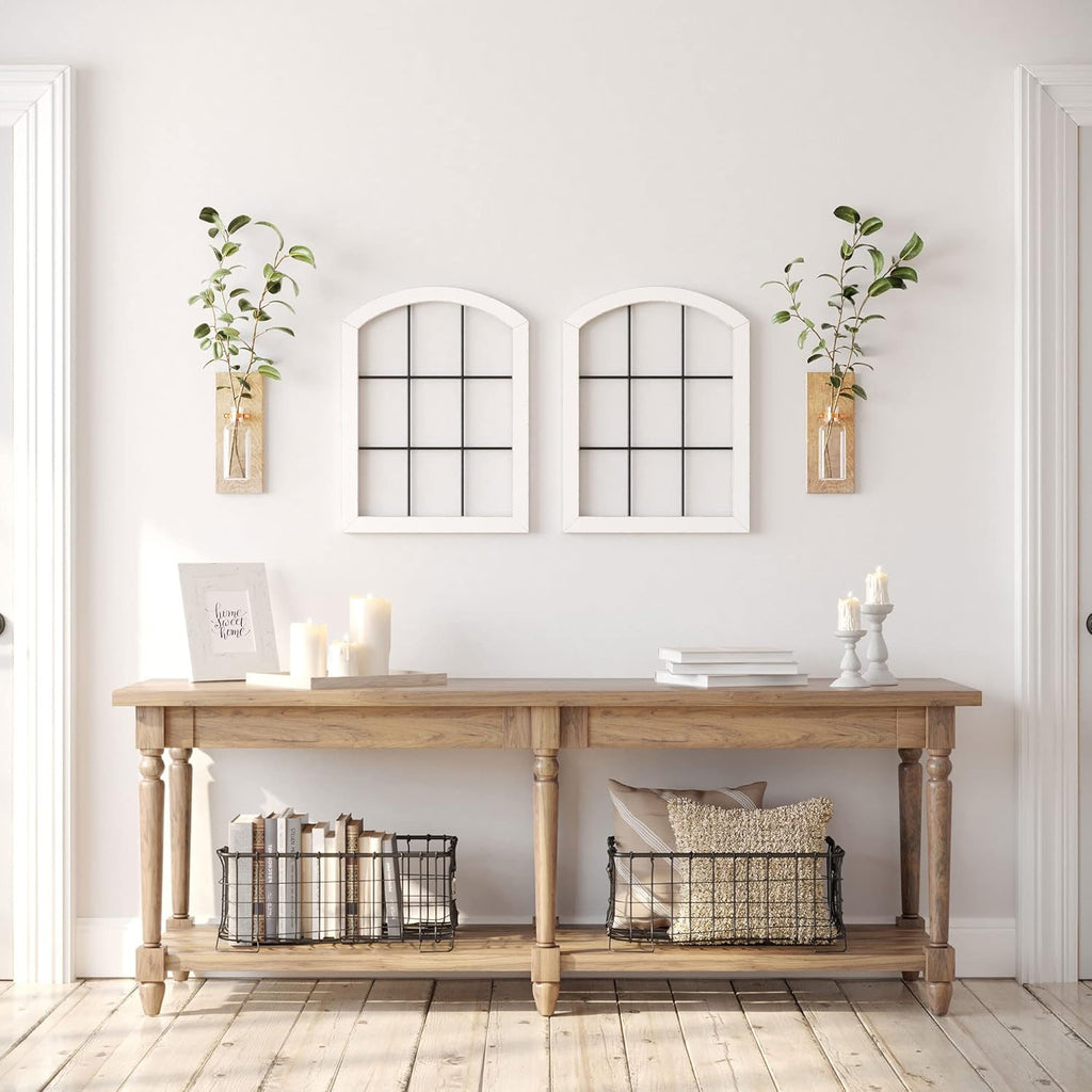 Rustic Wood and Metal Window Frame Wall Decor, White (2) P16383