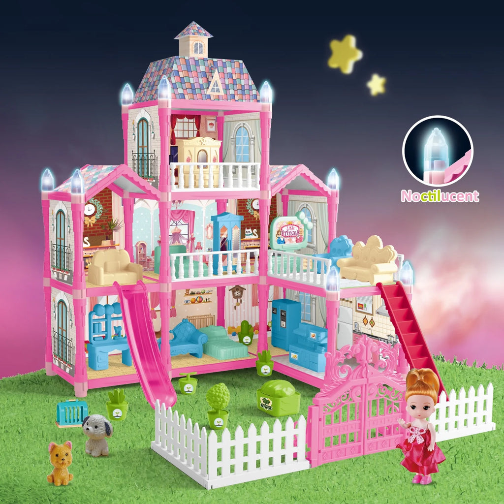 8 Rooms Dollhouse Kit with Furniture and Accessories 191 PCS Y38471