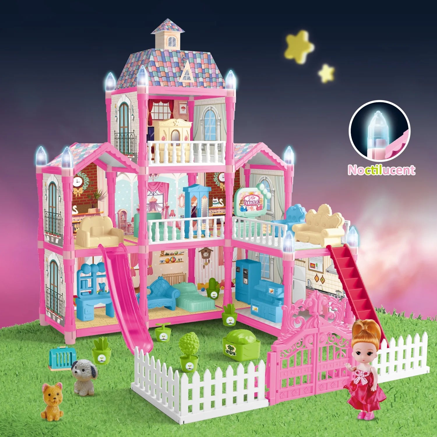 8 Rooms Dollhouse Kit with Furniture and Accessories 191 PCS Y38471