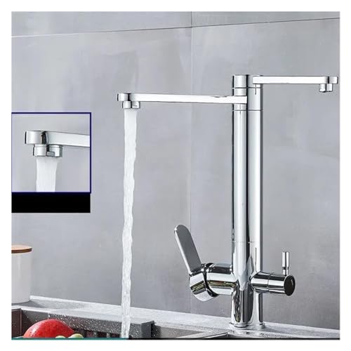Chrome Dual Handles Cold Hot Water Mixer Tap Filter 2 Spouts Rotation Kitchen Faucet I1835