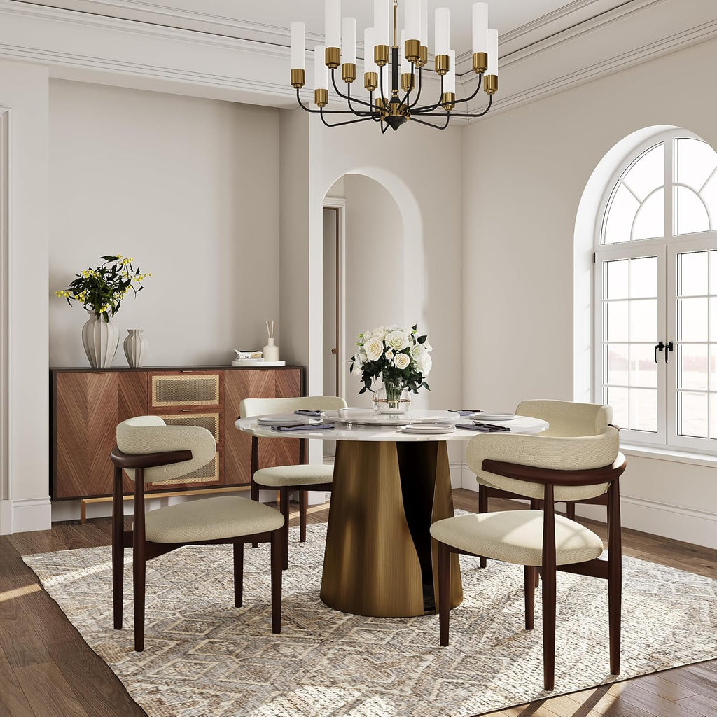 51" Glossy White Sintered Stone Top Round Dining Table with Lazy Susan L330904
