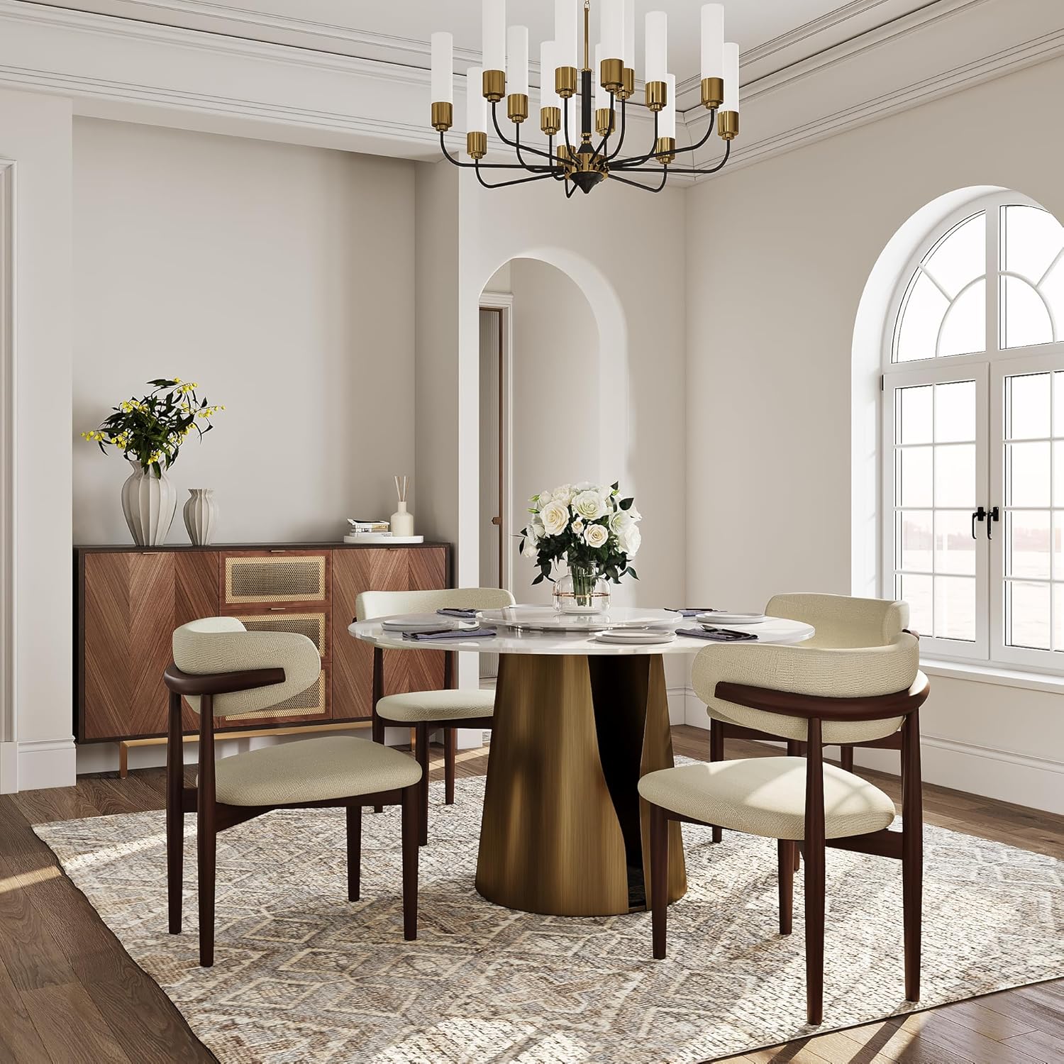 51" Glossy White Sintered Stone Top Round Dining Table with Lazy Susan L330904