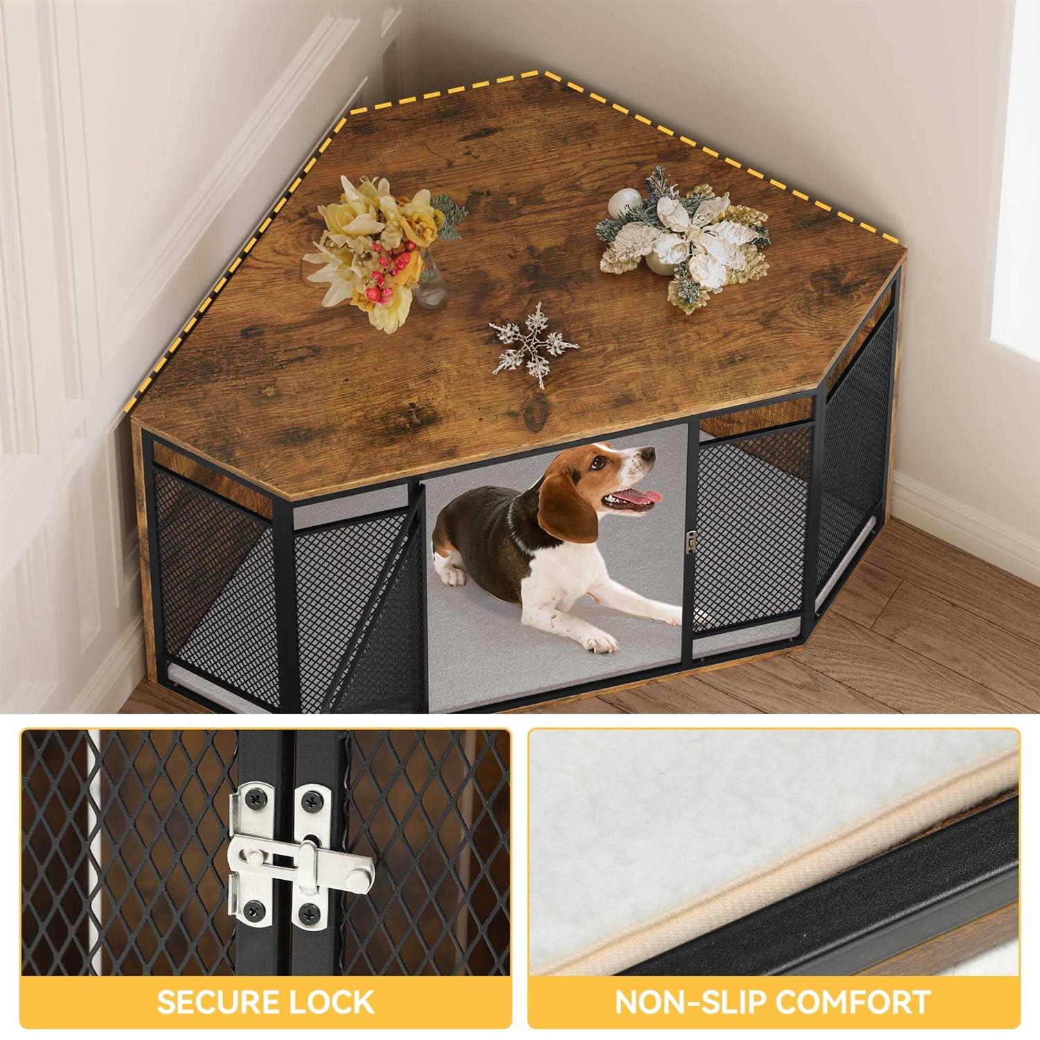 43.7-inch Wooden Dog Kennel with Metal Mesh T79850