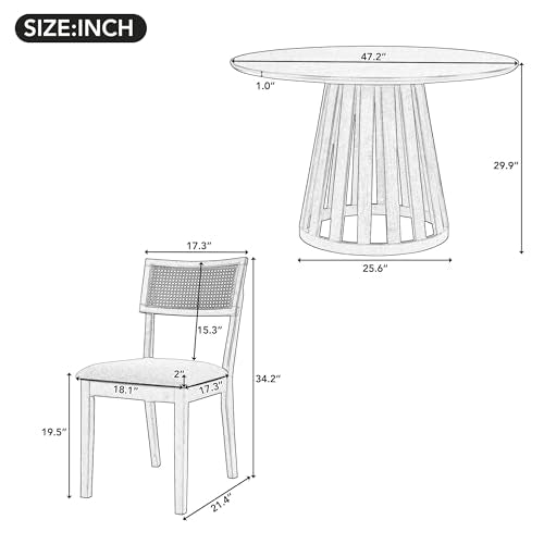 5-Piece Wood Dining Table Set with 4 Upholstered Chairs, Walnut O361