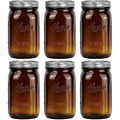 4 Pack 32Oz Amber Wide Mouth Glass Mason Jars with Airtight Lids and Bands N2890