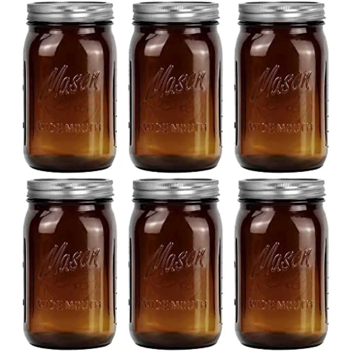 4 Pack 32Oz Amber Wide Mouth Glass Mason Jars with Airtight Lids and Bands N2890