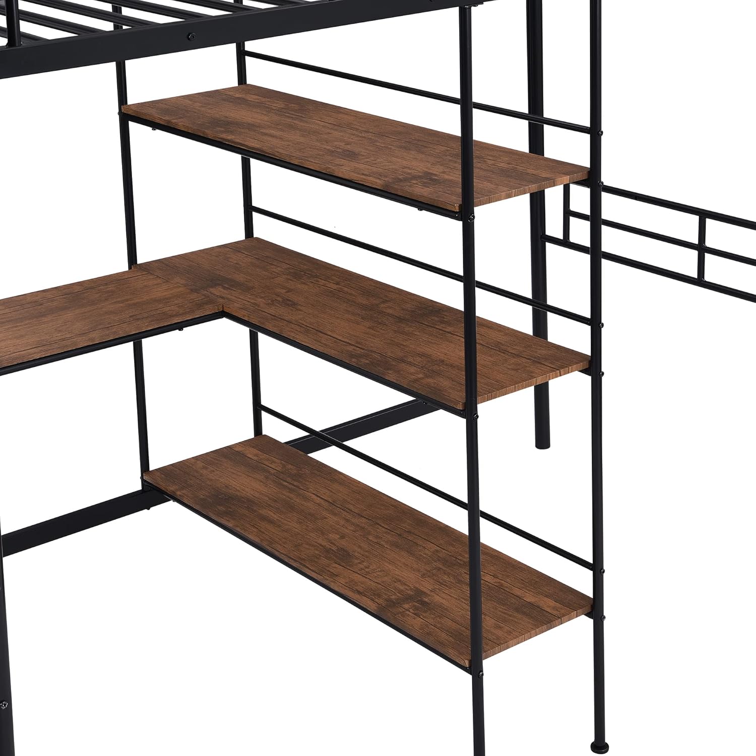 Black Metal Twin Size Loft Bed with Built-in Desk and Shelves O283620