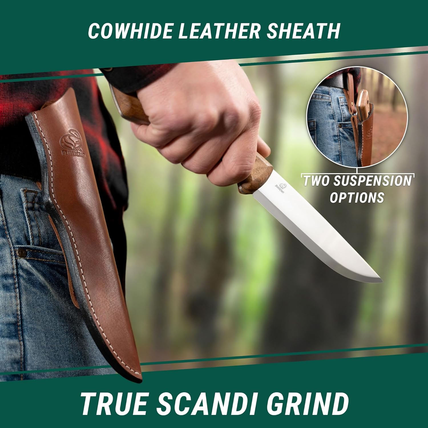 Bushcraft Knife Fixed Blade with Leather Sheath Full Tang Carbon Steel J5801