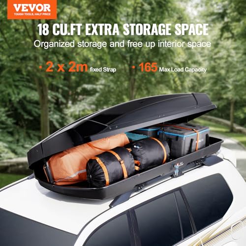 18 Cubic Feet ABS Hard Shell Roof Box with Dual-Sided Opening and 2 Reinforced Straps, Black L929