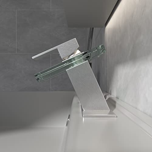 Black Bathroom Faucet Glass Waterfall Single Handle Sink Faucet Matte Black M947343