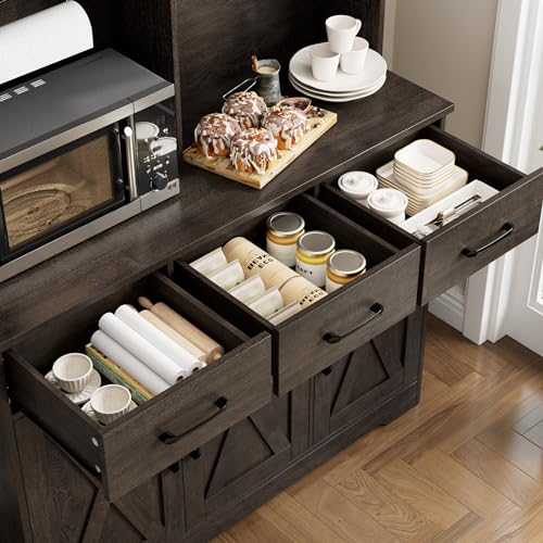 Rustic Brown Buffet Cabinet with Hutch and 3 Drawers M90701