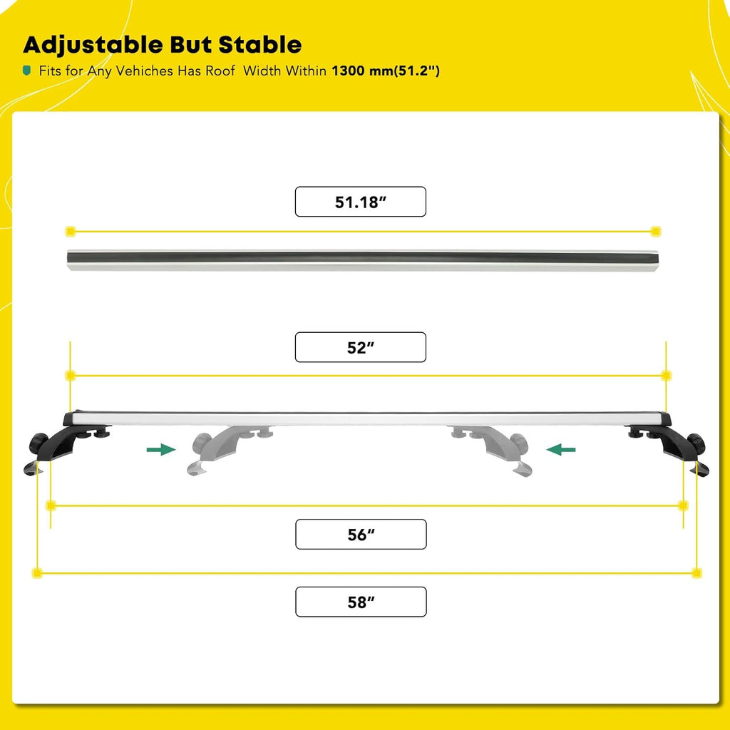 52" Aluminum Roof Rack Cross Bars with Mounting Clamps F8440