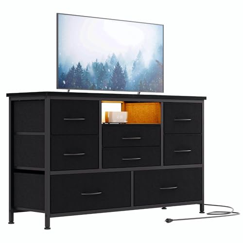 8 Drawer Dresser with Power Outlet and LED, Wood Top L8734