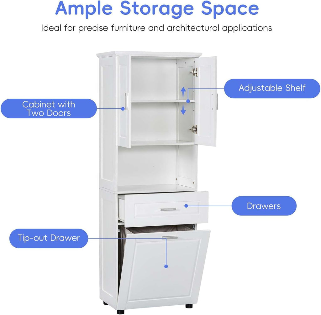 70" Tall Tilt Out Laundry Hamper Cabinet with 2 Doors and Adjustable Shelf A80818