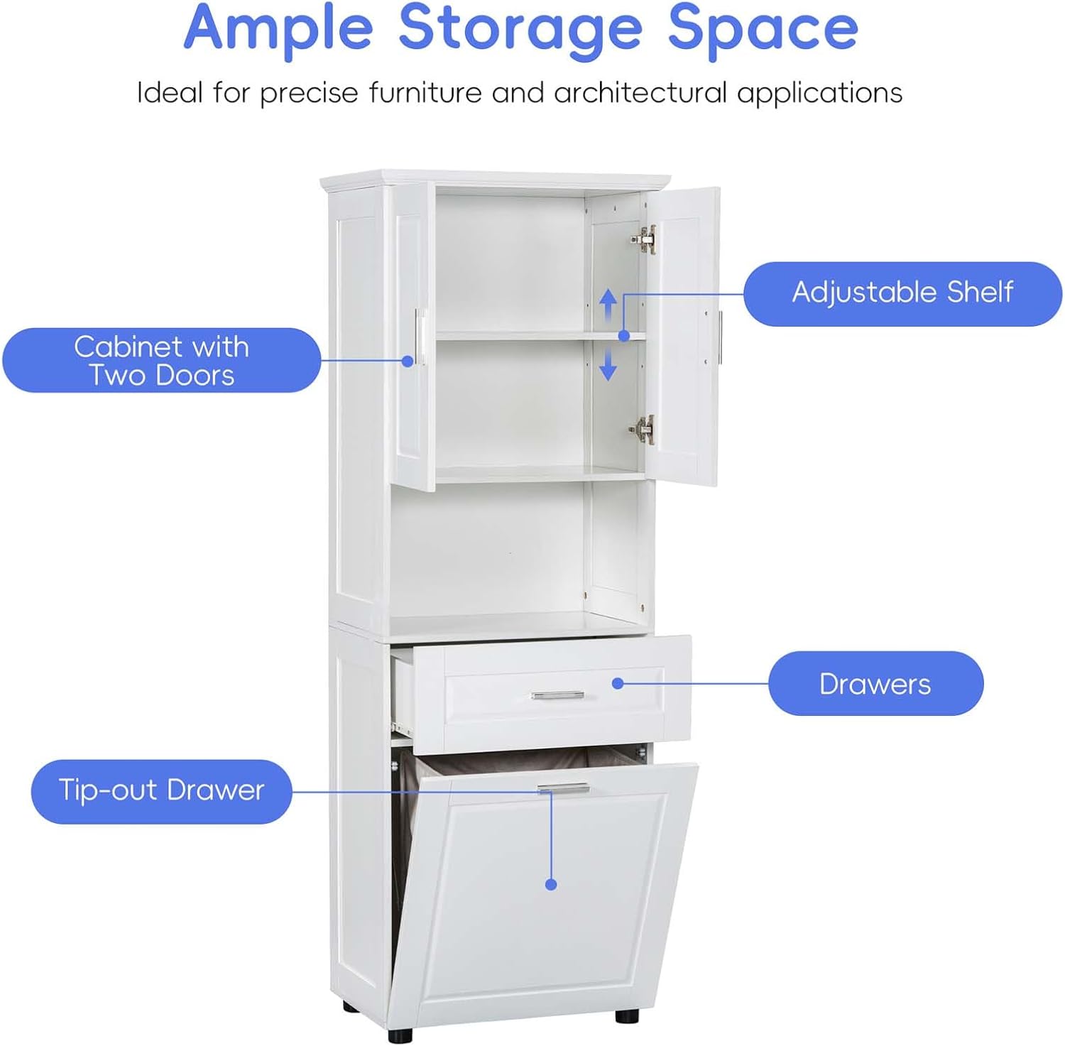 70" Tall Tilt Out Laundry Hamper Cabinet with 2 Doors and Adjustable Shelf A80818