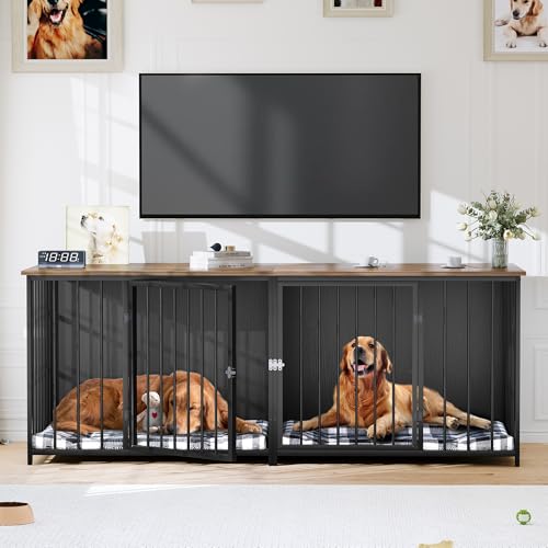 Black Double Dog Kennel Furniture with Divider K888