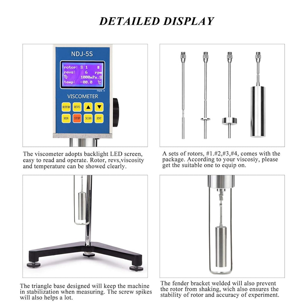 Digital Rotary Viscometer with Temp. Probe 10-6,000,000 mPa.s ±3% 110V A159463