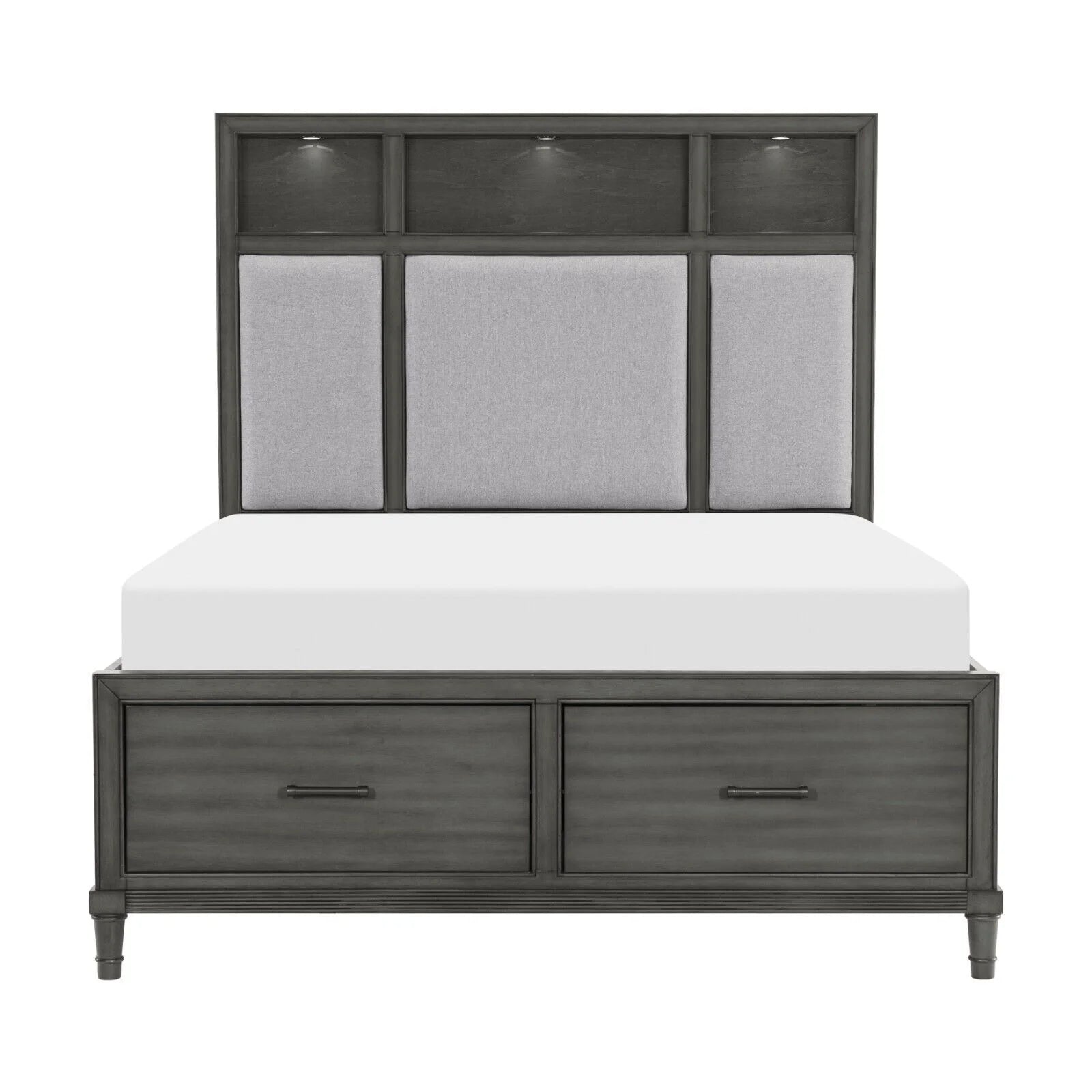 Queen Size Platform Bed with Storage USB Port Bookshelves LED Light Headboard G7376