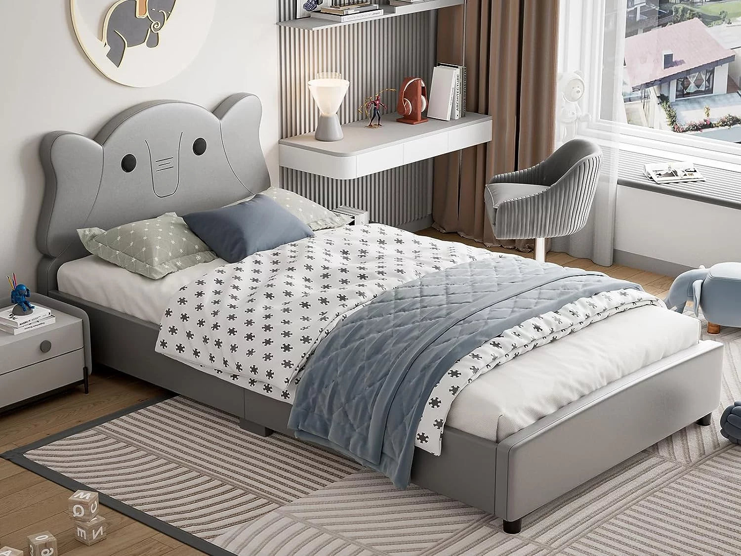 Twin Upholstered Platform Bed Frame with Headboard I467
