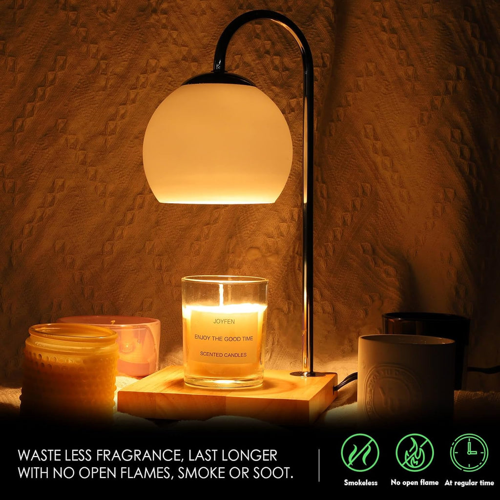 Silver Candle Warmer Lamp with Timer and Glass Lampshade T240