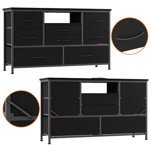 8 Drawer Dresser with Power Outlet and LED, Wood Top L8734