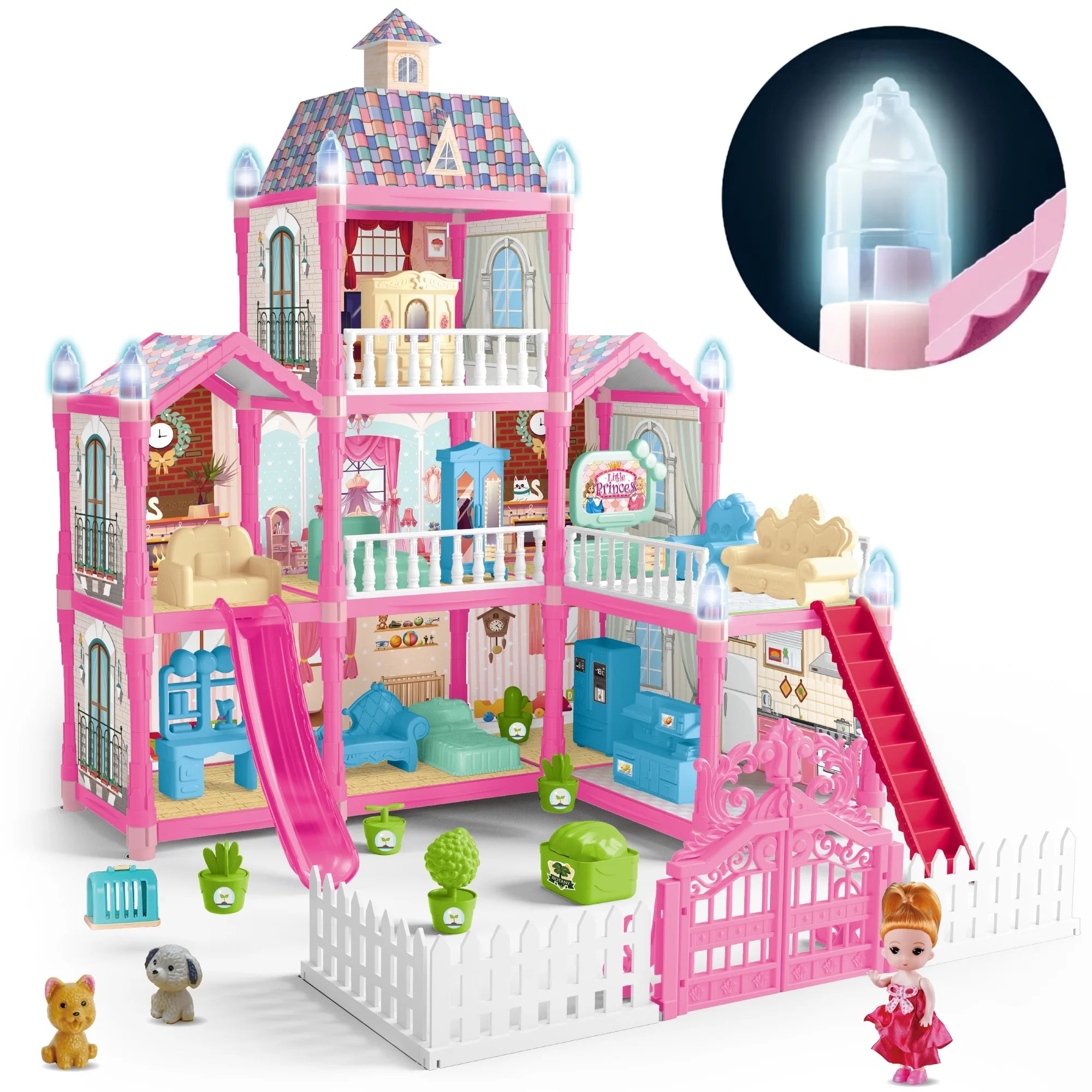 8 Rooms Dollhouse Kit with Furniture and Accessories 191 PCS Y38471