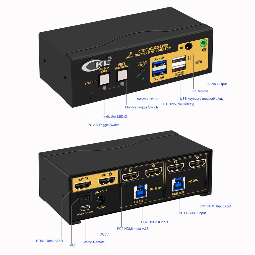 2x2 Matrix HDMI KVM Switch Dual Monitor USB 3.0 4K 60Hz X28269