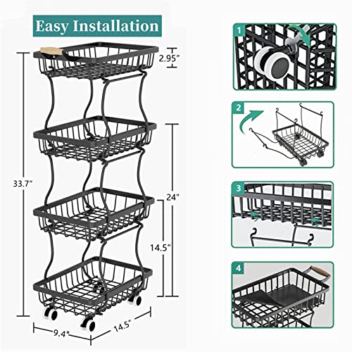 4 Tier Slim Metal Wire Fruit Basket on Wheels Z6760