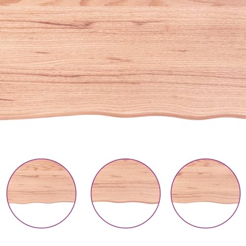 Solid Oak Wood Bathroom Countertop Light Brown Handmade Live Edge Vanity Top with Varnish Finish 15.7"x11.8"x(0.8"-1.6") U40313