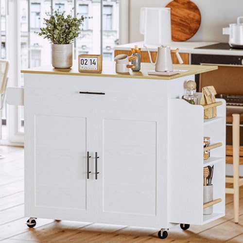 Black Rolling Kitchen Island with Storage and Drop Leaf O127450