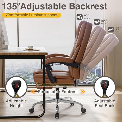 Brown Ergonomic High Back Leather Office Chair with Footrest K9590