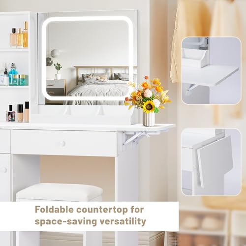 White Vanity Desk with Mirror and LED Lights F6503