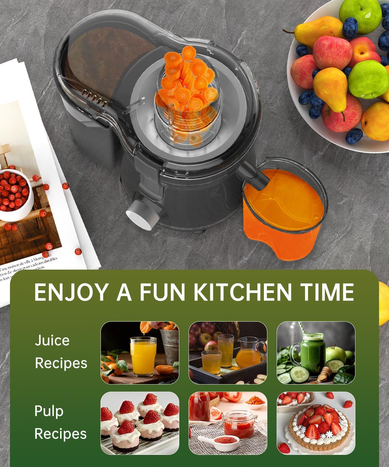 500W Stainless Steel Juicer with 3 Inch Wide Chute E538