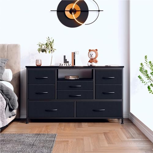 8 Drawer Dresser with Power Outlet and LED, Wood Top L8734