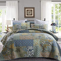 Azure Blue 100% Cotton Queen Size 3-Piece Quilt Set N24082