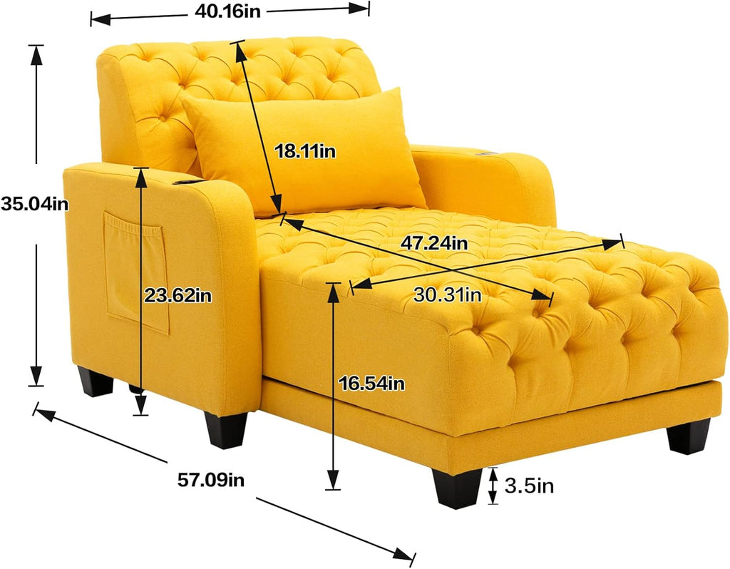 Yellow Button Tufted Single Sofa Bed with Pillow S6806