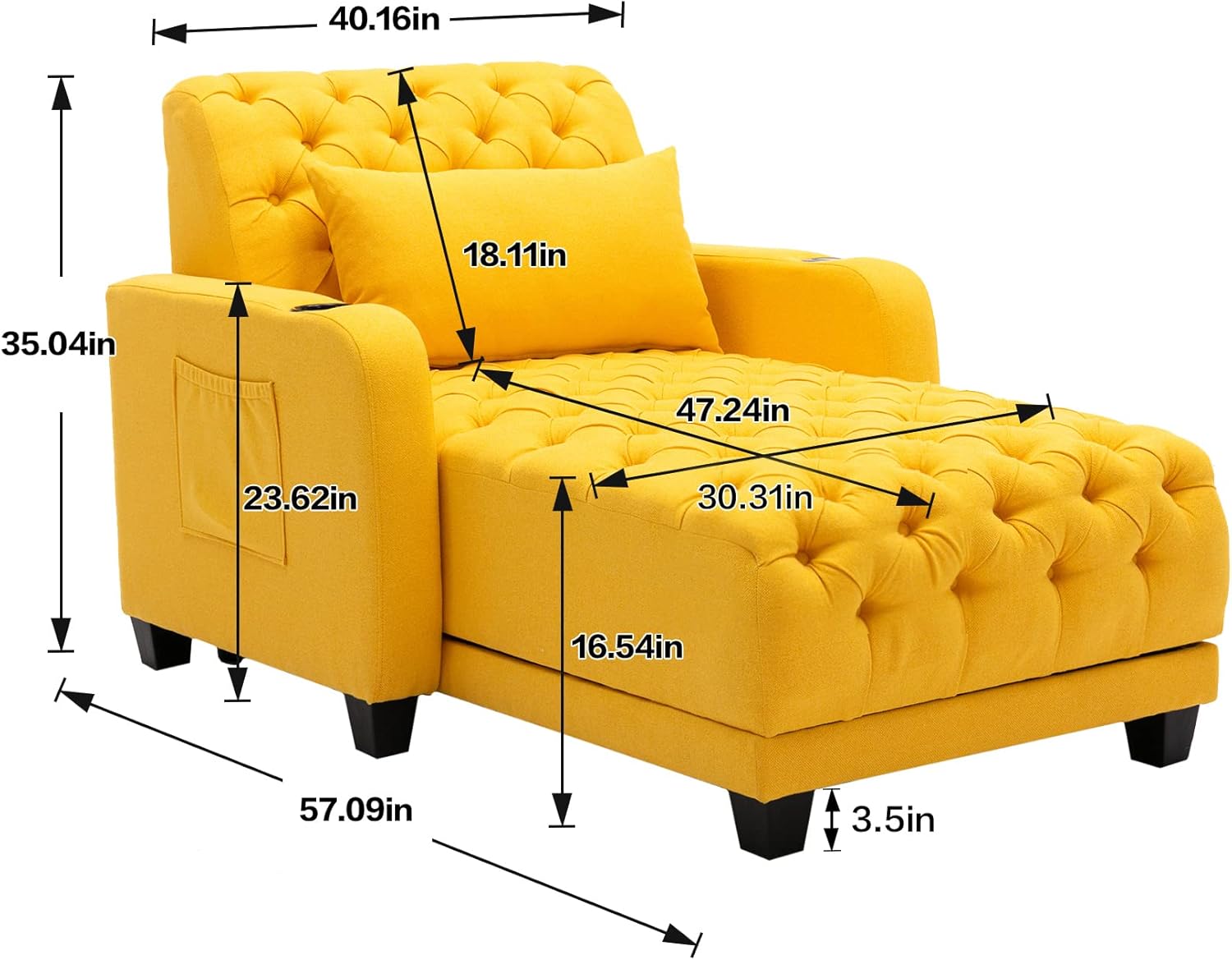 Yellow Button Tufted Single Sofa Bed with Pillow S6806