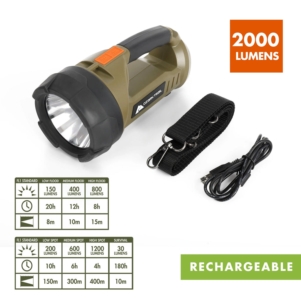 2000 Lumen Dual Source LED Rechargeable Spotlight with 5000 mAh Power Bank, Olive V540