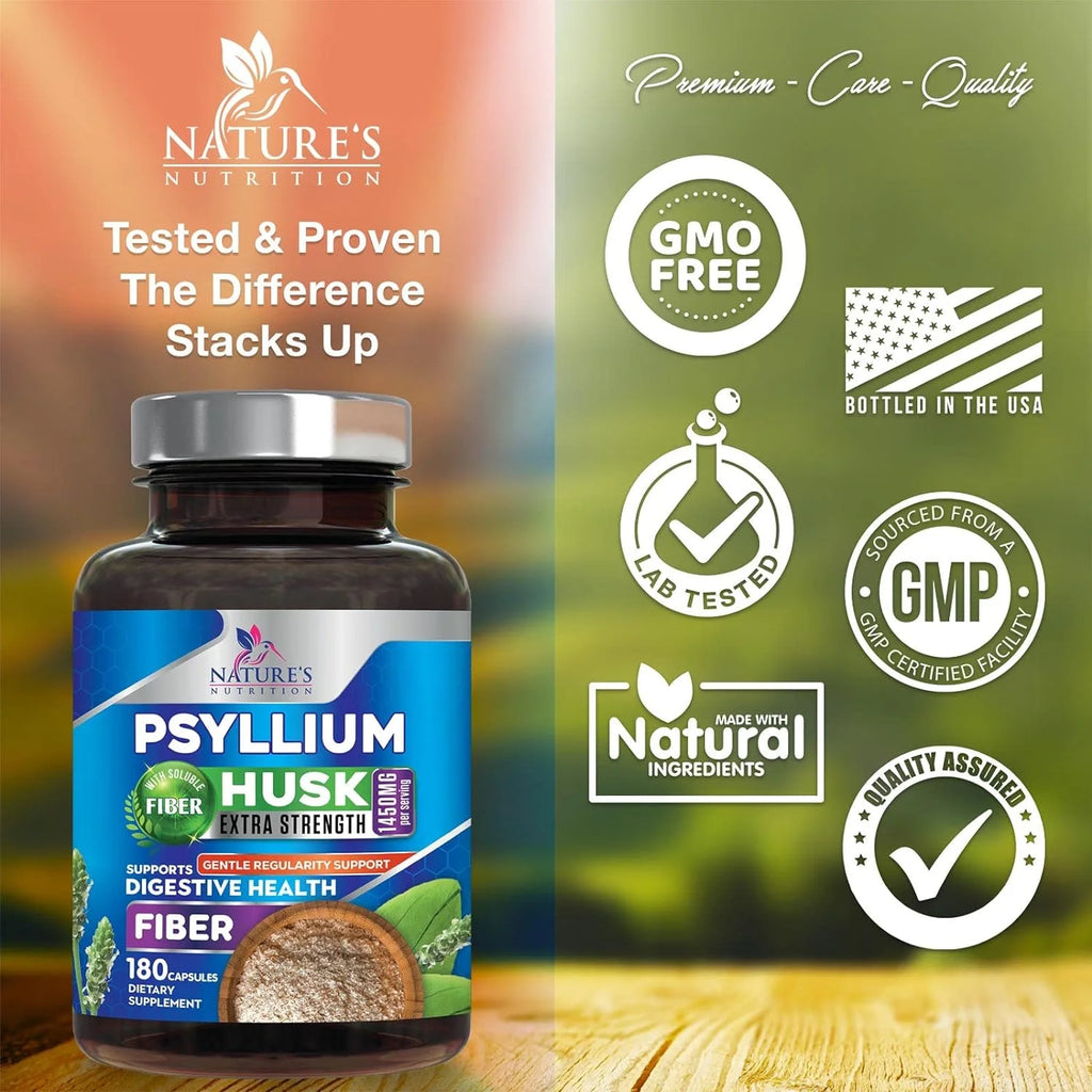 180 Capsules Psyllium Husk 1450mg Soluble Fiber Supplement G20876