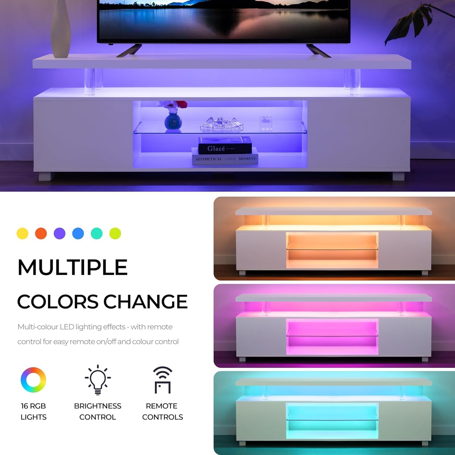 White TV Stand with Storage and Open Shelves W848