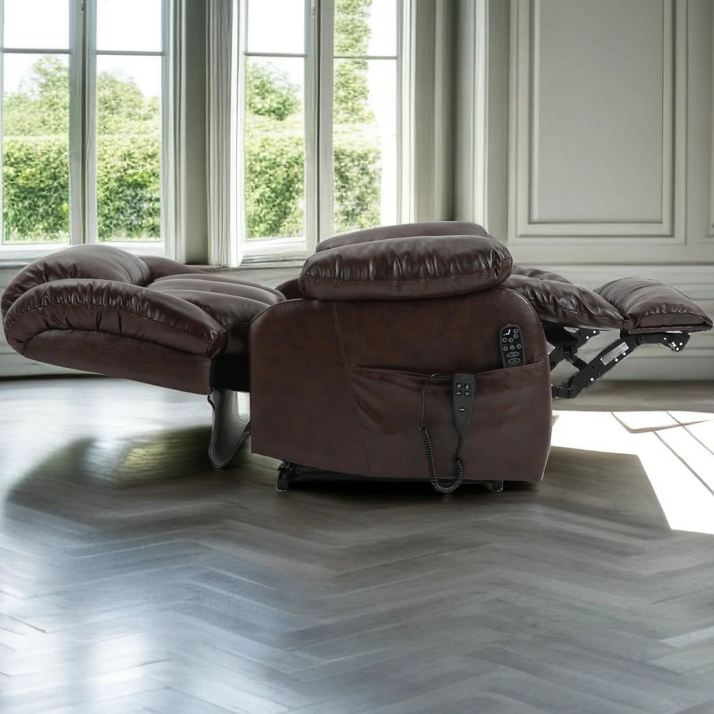 Deep Brown Leather Power Lift Recliner Chair with 8-Point Vibration Massage Lumbar Heating J898624