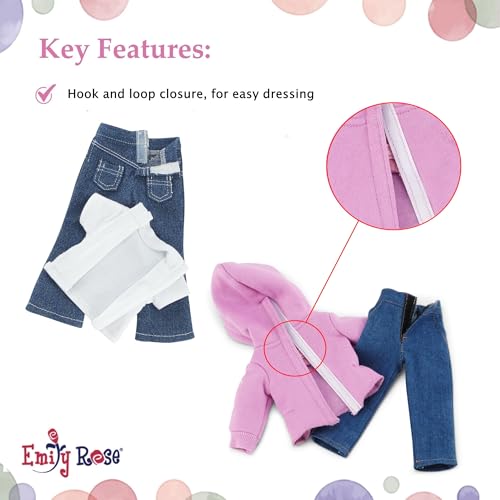 14.5-Inch 6-PC Fashion Doll Clothes & Accessory Set with Faux Fur Coat, Hoodie, Backpack and 2 Pairs of Jeans I21671